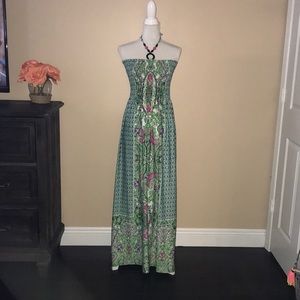 Printed Maxi Dress with Necklace Style Halter